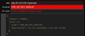 Ex avec une mauvaise clé API.