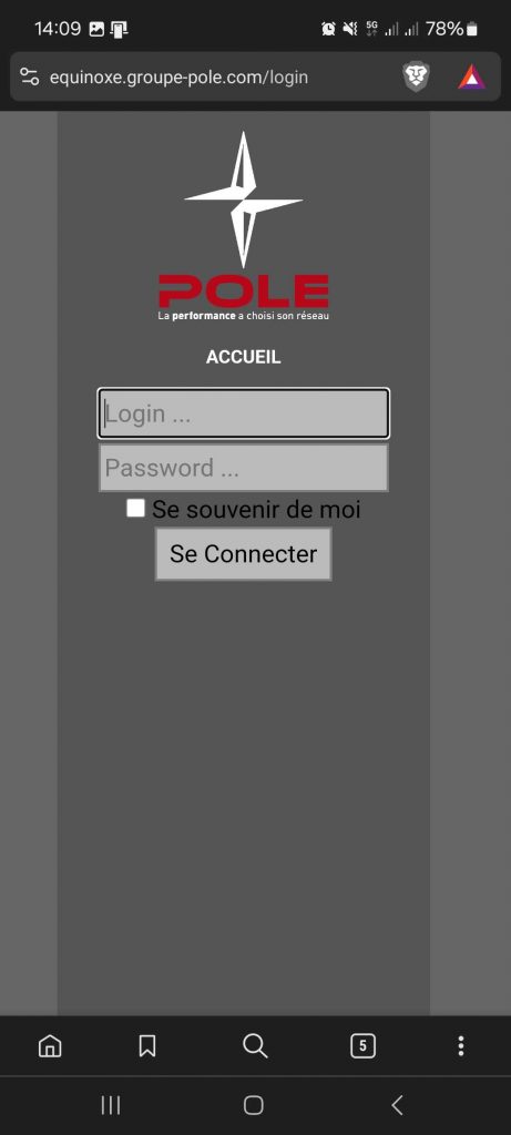 Page de connexion Équinoxe